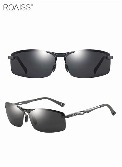 Buy Men's Polarized Rectangular UV400 Sunglasses Fashion Aluminum Magnesium Alloy Semi-Frame Glasses for Driving Travel Fishing in Saudi Arabia