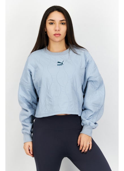 اشتري Women Relaxed Fit Quilted Outdoor Cropped Sweatshirts, Blue Wash في الامارات