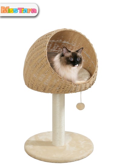 Buy Modern Cat Tree Tower for Indoor Cats Solid Oak Cat Scratching Tree for Cats Manual Hand Woven Luxury Cat Condo, Unique High-end Design Cat Furniture Activity Centre, Easy Clean in UAE