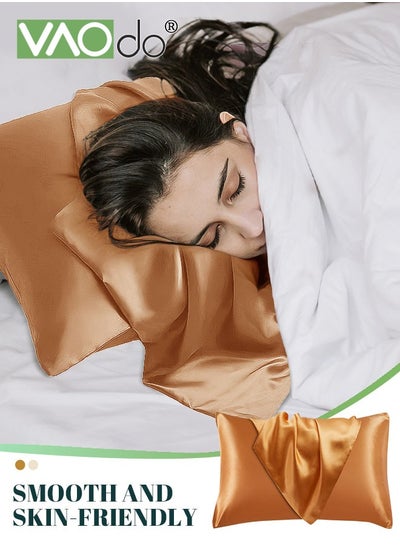 Buy Satin Pillowcase 2 Pack Silk Pillow Cases for Hair and Skin Breathable and Moisture Wicking Pillow Cover Super Soft and Smooth Envelope Pillow in UAE