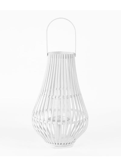 Buy Bamboo Round Lantern, White - 30x53 cm in UAE