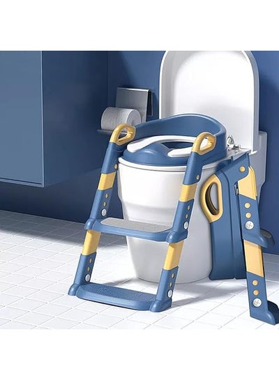 Buy Potty Training Seat with Step Stool Ladder, Potty Training Toilet for Kids Boys Girls,Comfortable Safe Potty Seat with Anti-Slip Pads Folding Ladder(Blue) in Saudi Arabia