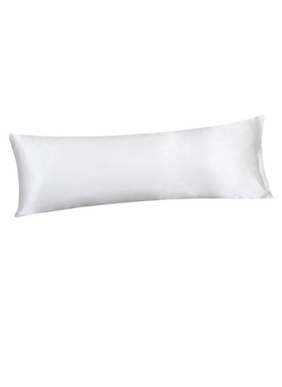 Buy Silky satin, 1-piece long pillow cover, white color. in UAE