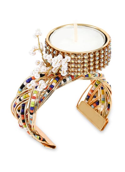 اشتري Decorative Stones & Beads Diya with Tealight Candle, Multicolour في الامارات