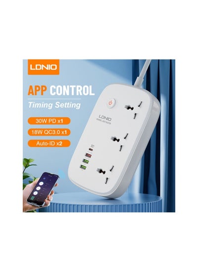 اشتري SCW3451 WIFI مشترك كهرباء عالمي ذكي 3 منافذ + 1 PD + 1QC 3.0 + 2 معرف تلقائي عالي الإخراج مقبس الطاقة مفاتيح تمديد أبيض في مصر