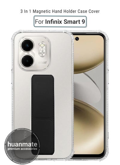 Buy Infinix Smart 9 Magnetic Case With Hand Grip Holder & Kickstand - Strong Grip for Magnetic Car Holder, Stylish & Functional, Ultimate Convenience & Hands-Free Viewing - Clear/Black in Saudi Arabia