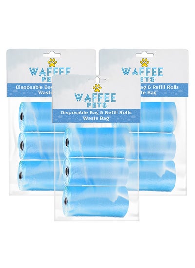 اشتري Waffee Pet Dog Waste Bags, Poo Bags, Pack of 9 Rolls (180Bags)-Blue في الامارات