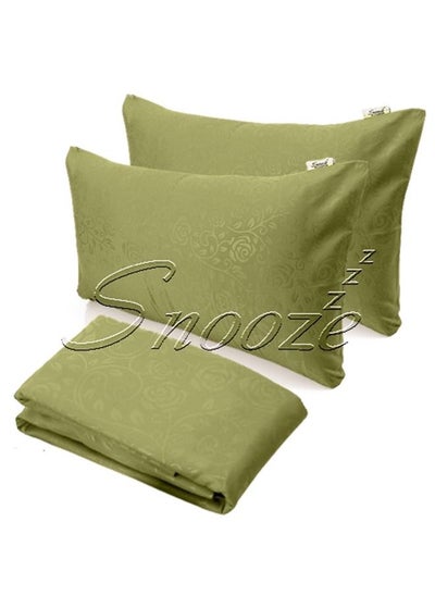 Buy Snooze Flat Jakared microfiber Bed Sheet - Dark green (flowery design) 220*240 Cm + Free 2 Pillowcases in Egypt