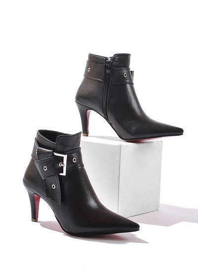 Buy Half Boots With High Heel Leather - Black- R-509 in Egypt
