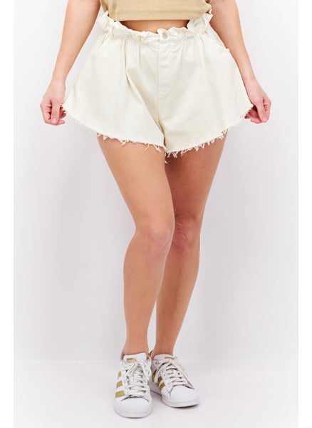 Buy Women Plain Denim Shorts, Cream in UAE