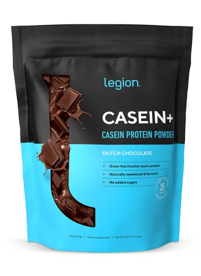 Buy Casein+ Casein Protein Powder, Grass-Fed Micellar Casein Protein, Naturally Sweetened & Flavored, No Added Sugars, 25g Per Serving, 1020grams, 30 Servings - Dutch Chocolate, Dietary supplement in UAE