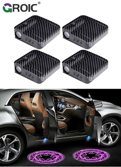 اشتري 4Pcs Car Door Lights Car Welcome Lights Car Decorative Lights Car Projection Lights Universal Car Accessories, Car Door Welcome Logo Projector Lights with HD Automatic Universal Wireless Lights في الامارات