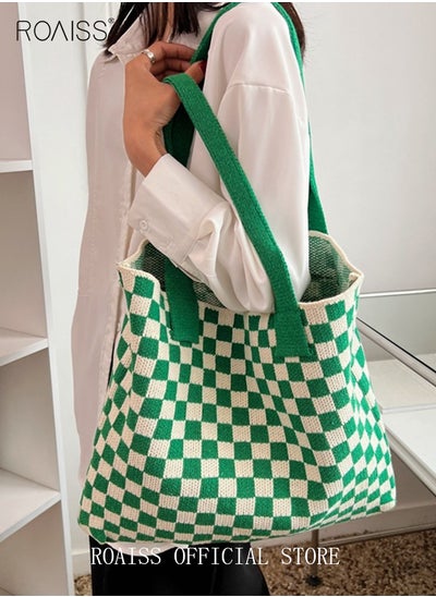 Buy Women's Shoulder Bag Checkered Knitted Bag Simple Tote bag Commuter Bag Large Capacity in Saudi Arabia