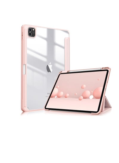 اشتري Hybrid Case Compatible with iPad Pro 11 Inch (2022/2021/2020/2018, 4th/3rd/2nd/1st Generation) - Ultra Slim Shockproof Clear Cover w/Pencil Holder, Auto Wake/Sleep, Rose Gold في مصر