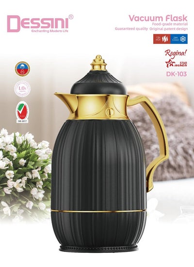 Buy Dessini Tea & Coffee Vacuum Flask 1L Dk103 Black/Gold in UAE