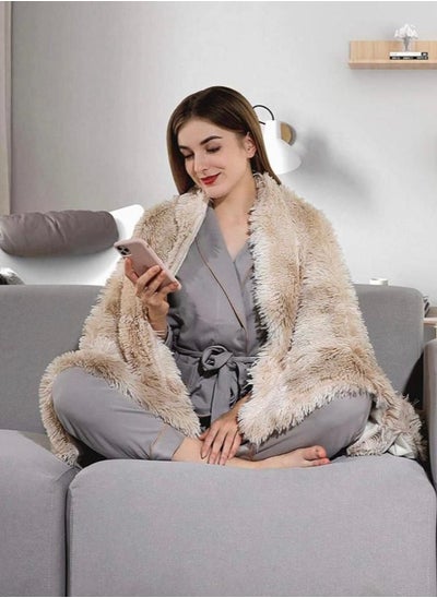 Buy COMFY SOFT & FLUFFY CLASSIC FUR BLANKET/THROW BEIGE TYE & DYE in UAE