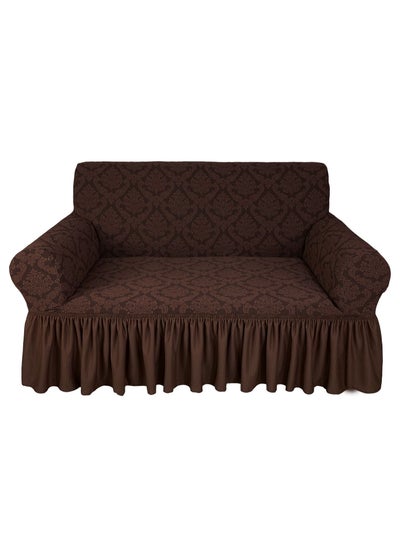 Buy Jacquard Fabric Stretchable Two Seater Sofa Cover Chocolate Brown in UAE