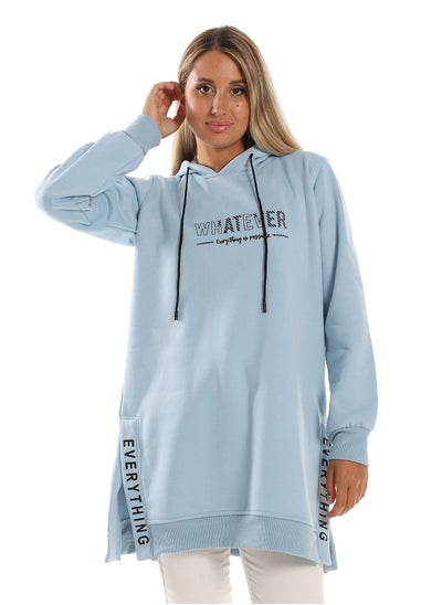 Buy Woman  Printed Long Hoodie With Two Open Side in Egypt