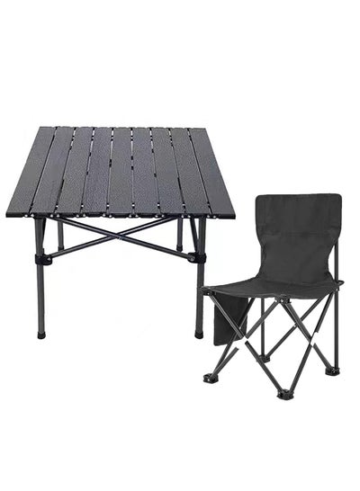 Buy Outdoor Camping Folding 1pcs Table+1pcs Chair,Lightweight Folding Table and Chair with Aluminum Table Top, Easy to Carry, Perfect for Outdoor, Picnic, Cooking, Beach, Hiking, Fishing in Saudi Arabia