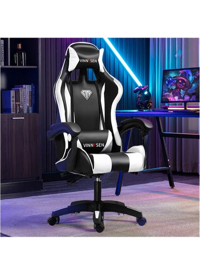 Buy Gaming Chair Adjustable Computer Chair Pc Office Pu Leather High Back Ergonomic design Lumbar Support Comfortable Armrest Headrest in Saudi Arabia