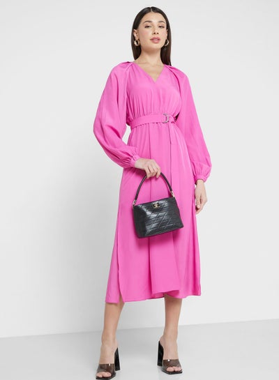 Buy V-Neck Puff Sleeve Dress in Saudi Arabia