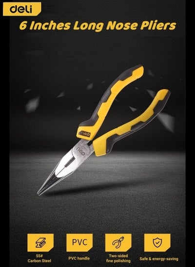 Buy 6 Inches Long Nose Pliers with High-Quality Carbon steel Jaws and Soft and Polish Handle Suitable for Home office Factory Repair in UAE