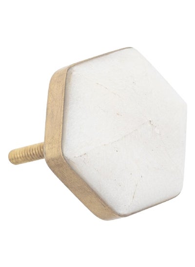 Buy 2-Piece Marbel and Brass Furniture Knob Set White and Gold 4.2 x 4.2 x 5.3 cm 195132 in Saudi Arabia