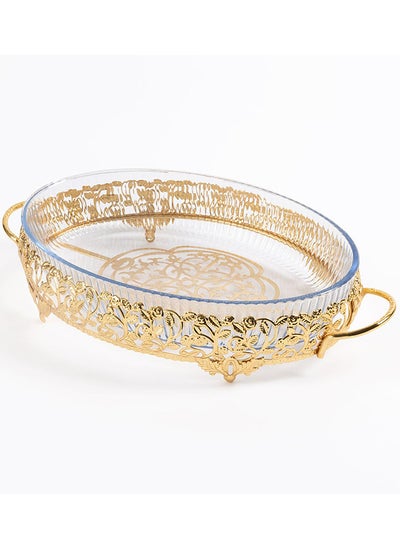 Buy Roza Large Oval Tray, Gold - 45x28 cm in UAE