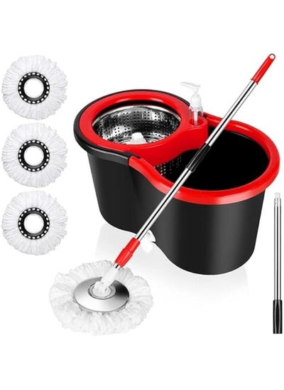 Buy 360 Degree Rotating Mop And Bucket Set With 3 Pieces Of Microfiber And Extendable Handle Ideal For Cleaning All Kinds Of Floors ﻿ in Saudi Arabia