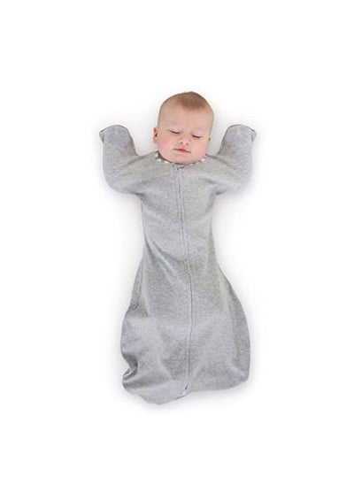 اشتري Transitional Swaddle Sack With Arms Up Half Length Sleeves And Mitten Cuffs Heathered Gray With Stripe Trim Small 0 3 Mo 6 14 Lbs (Better Sleep Easy Swaddle Transition) في الامارات