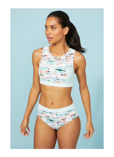 Buy Zip Front Blurred Print Active Bikini Top in UAE