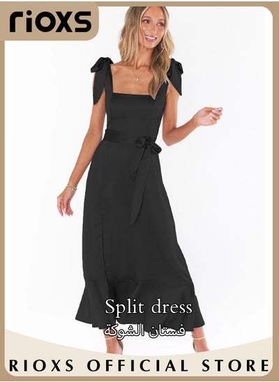 Buy Women's Elegant Midi Dresses Square Neck Ruffle Dresses Formal Split Cocktail Dresses for Wedding Bridesmaid Evening Party in Saudi Arabia