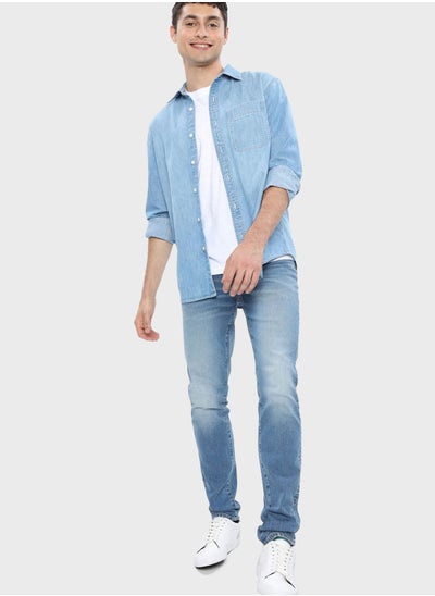 Buy Essential Regular Fit Denim Shirt in Saudi Arabia