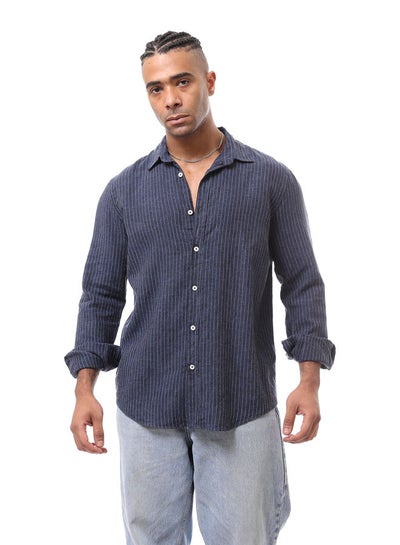 Buy Buttoned Striped Navy Blue & White Shirt in Egypt