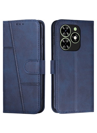 Buy Protective Wallet Case with Kickstand for Infinix Smart 8 - Blue in Saudi Arabia