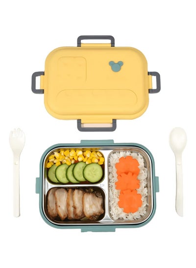 Buy Lunch Box for Kids Adults,800ml Bento Lunch Box with Stainless Steel Lunch Containers Tray 3-Compartment in UAE
