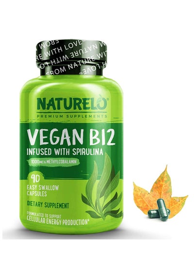 اشتري Vegan B12 Infused with Spirulina 1000 mcg Methylcobalamin 90 Easy Swallow Capsules Dietary Dupplement Formulated To Support Cellular Energy Production في الامارات