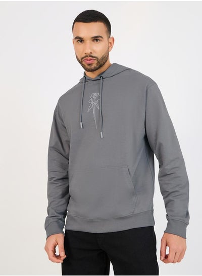 Buy Rose Embroidery Detail Relaxed Fit Hoodie in Saudi Arabia