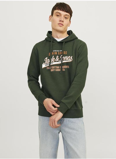 Buy Logo Print Hoodie with Drawstring in Saudi Arabia