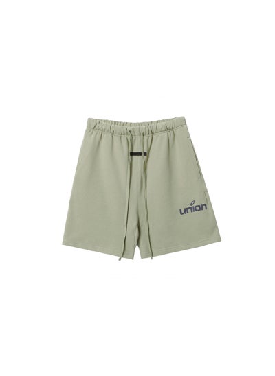 Buy 2021 Essentials Reflective Print Fleece-Lined Shorts Army Green in UAE