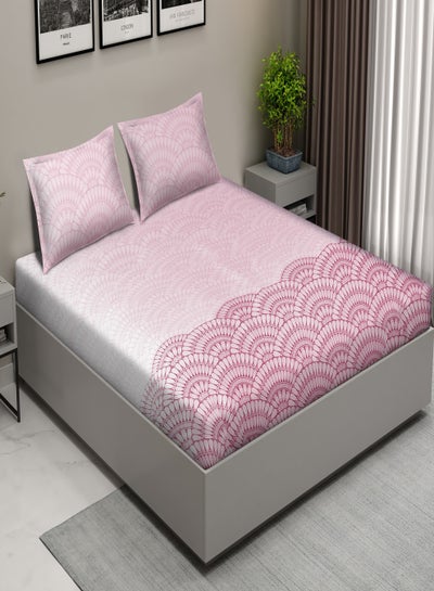 Buy Raymond Home King Flat Sheet Bedsheet 120 Thread Count Luxirious Mercerised Cotton Rich Bedding Printed Dimentionally Stable Percale Finish Bed Linen with 2 Pillow Case - Rose (274 * 274 CM) in UAE