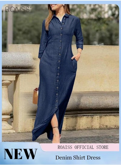 اشتري Women's Casual Shirt Dress Loose Fit Button Closure Dress With Pockets On Both Sides Lightweight Long Dress في الامارات