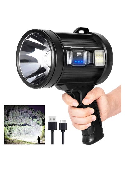 Buy Rechargeable Super Bright 1700 High Lumens LED Spot Lights, Handheld Flashlight Large Solar Searchlight with Cob Light, 6 Modes, 4 Color Light, IPX5 Waterproof for Hunting Camping in Saudi Arabia