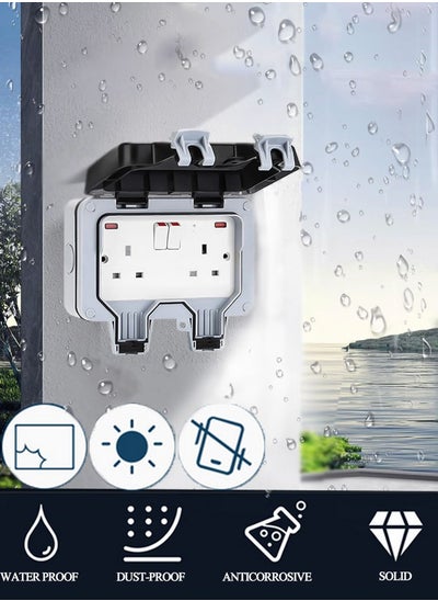 Buy Outdoor Sockets Waterproof Double Socket Wall Electrical Outlets IP66 Switched Socket Covers 13A Outdoor Wall Weatherproof Plug Socket Box (Double Socket) in Saudi Arabia