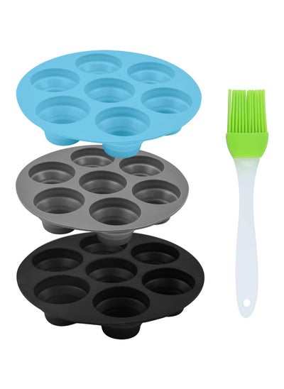 Buy BEHAHAI 3pcs Silicone Muffin Pans with Brush,7 Cup Silicone Bun Muffin Tray Round Non Stick Baking Mould Air Fryer Cake Molds Muffin Cake Cups Silicone Cupcake Moulds for Yorkshire Pudding Baking in Egypt