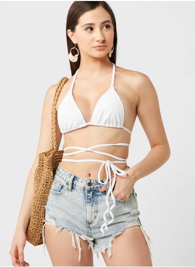 Buy Textured Ring Detail Asymmetric Bikini Top in Saudi Arabia