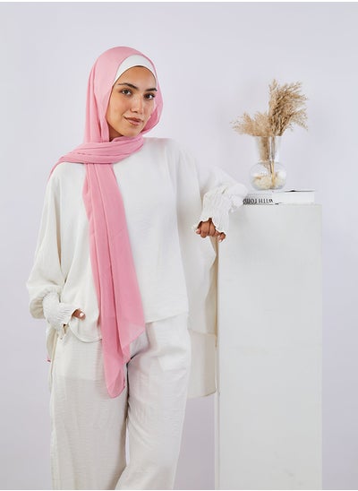 Buy Plain Wide Crinckled Chiffon Flamingo Pink For Women in Egypt