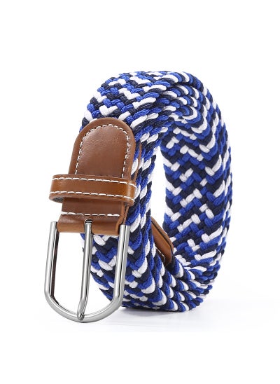 Buy Unisex Elastic Woven Canvas Belt with Pin BuckleDark blue + light blue + White Dark blue + light blue + White in Saudi Arabia