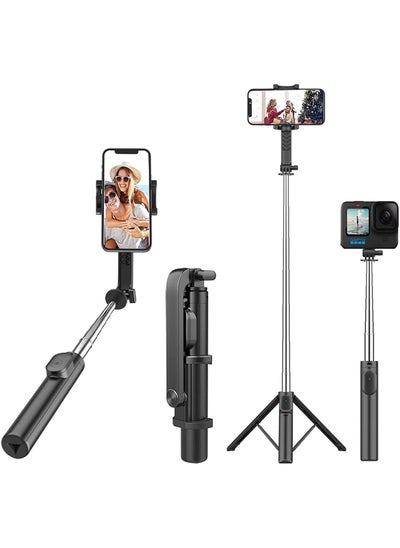 اشتري Long Selfie Stick with Tripod Stand upto 37.8 inch,4 in 1 Extendable Selfie Stick Bluetooth Selfie Sticks with Remote and Large Reinforced Tripod Compatible with iPhone Oneplus Vlogging في الامارات