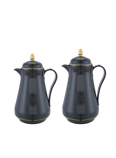 Buy 2-Piece Tea/Coffee Flask Set 0.6L & 1L Black/Gold in Saudi Arabia